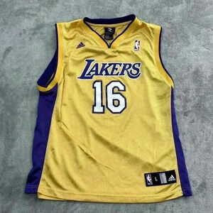 Adidas Jersey Youth Boys Large 14-16 Los Angeles Lakers Purple Gold Pau Gasol